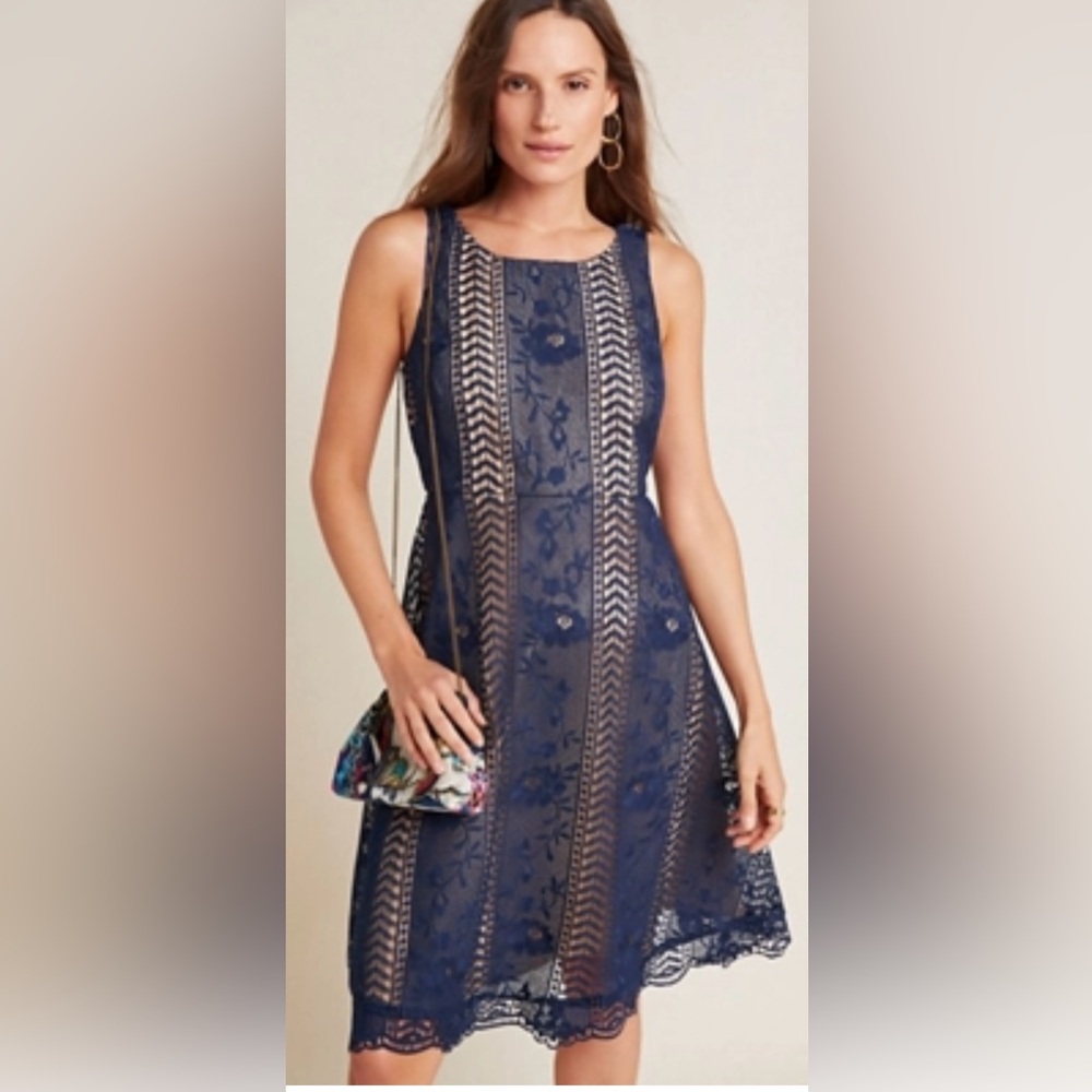 Anthropologie NWT Navy Georgia Mini Dress Lace Sz 2 New